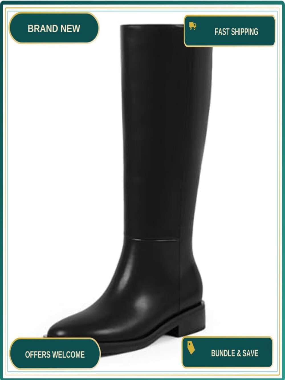 Women's Knee High Boots Round Toe Chunky Heel Faux Leather Zip